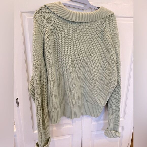 J. Crew 100% Cotton Sweater light Green Ribbed Deep V Collared Polo XL - Picture 3 of 8